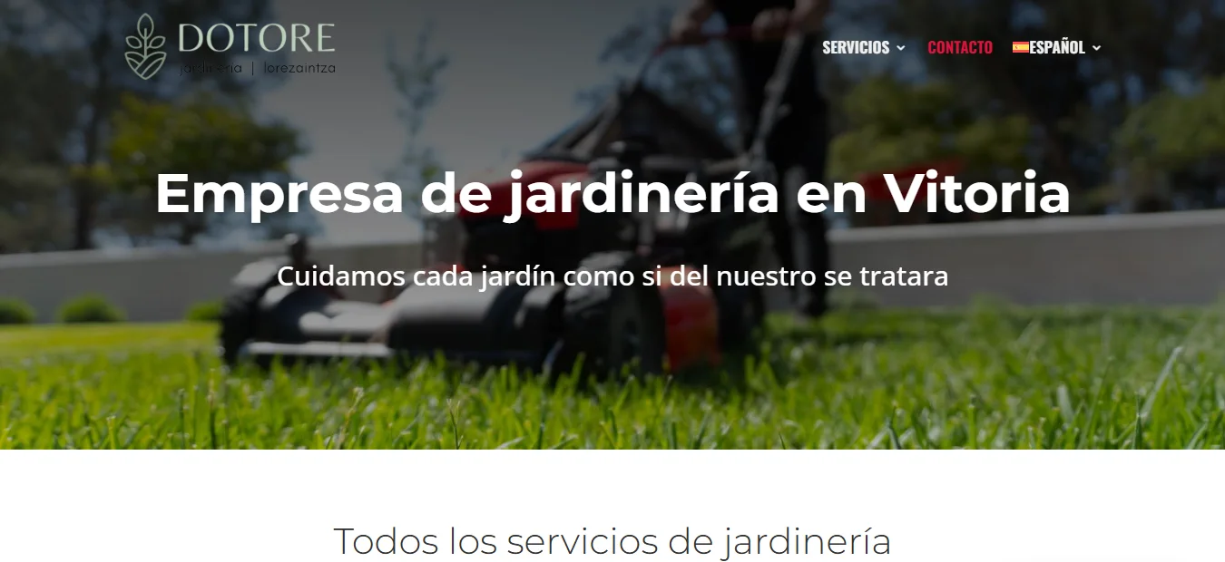 Portada de la web de Jardinería Dotore, empresa de jardinería en Vitoria
