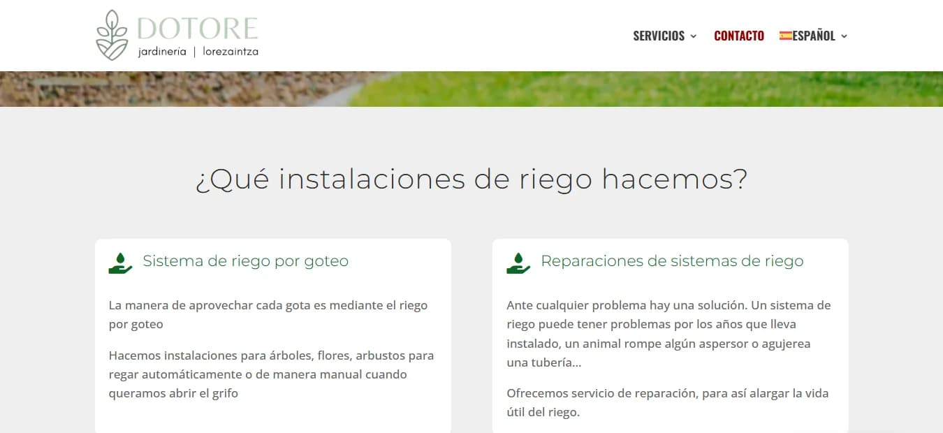Página de instalaciones de riego de Jardinería Dotore en Vitoria