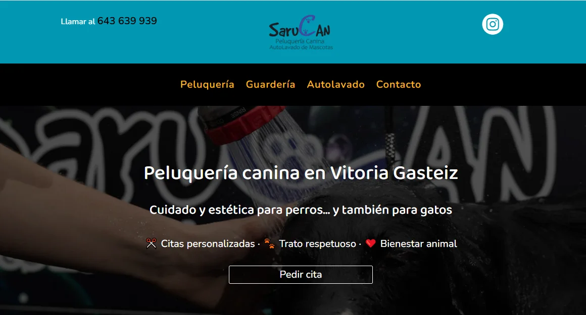 Portada de la web de Sarucan, peluquería canina en Vitoria-Gasteiz